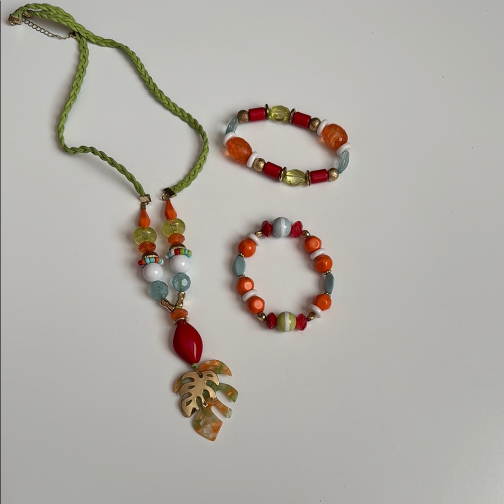 Colorful Tropical Inspired Beaded Necklace and Bracelet Set